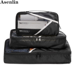 Asenlin Compression Travel Packing Cubes Luggage Carry On Packing Organizers Durable Travel Accessories Black