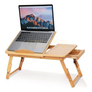 Bamboo Laptop Bed Desk with Fan & Adjustable Tilting Tray