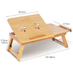 Bamboo Laptop Bed Desk with Fan & Adjustable Tilting Tray